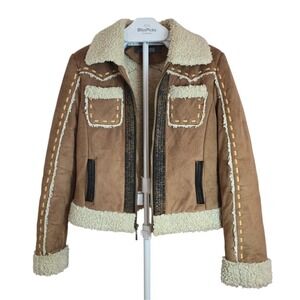 Kenneth Cole Reaction Faux Shearling Aviator Jacket Women Cropped Winter